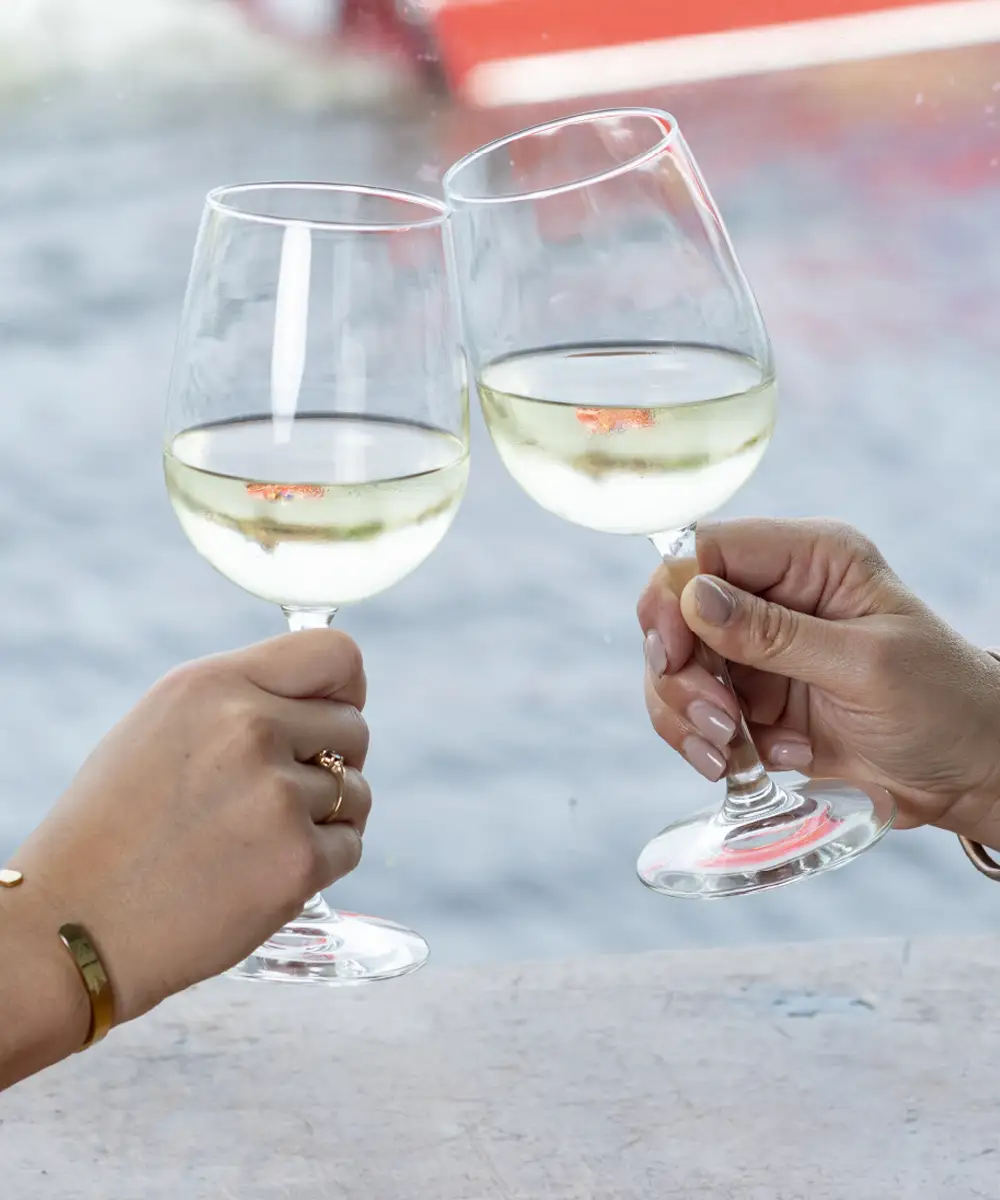 toasting with white wine - Mobile