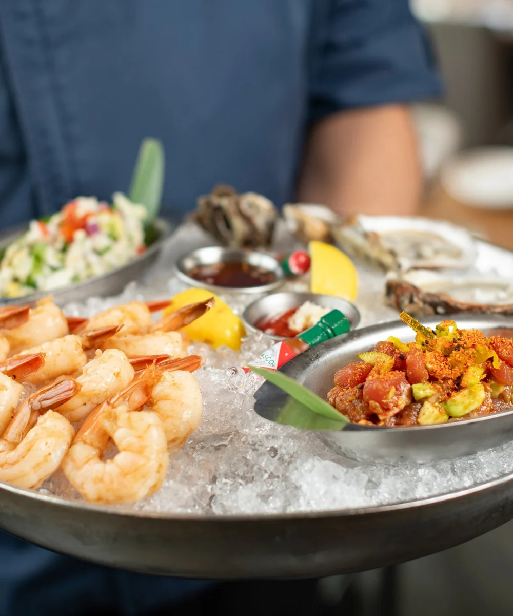 platter of seafood appetizers on ice - mobile version